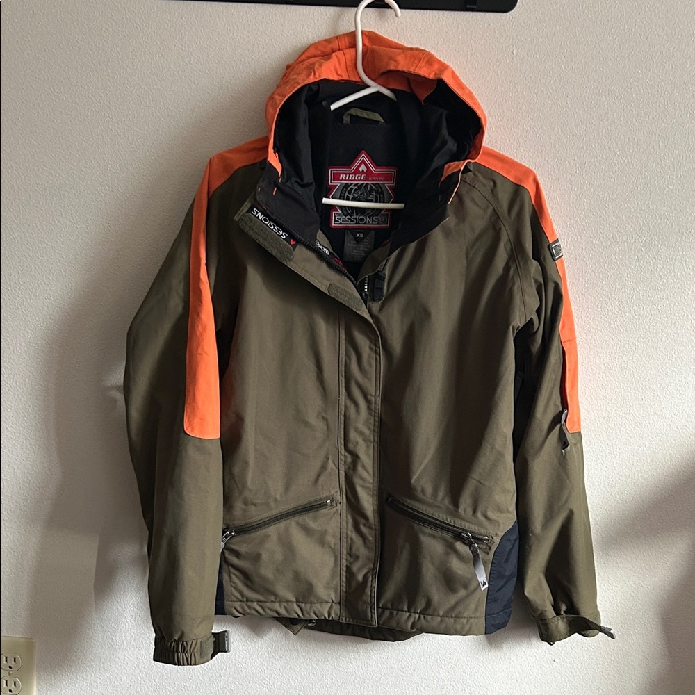 Sessions Women Ridge Series HOP-SNO3 Ski Olive/Orange Hood Winter Jacket XS